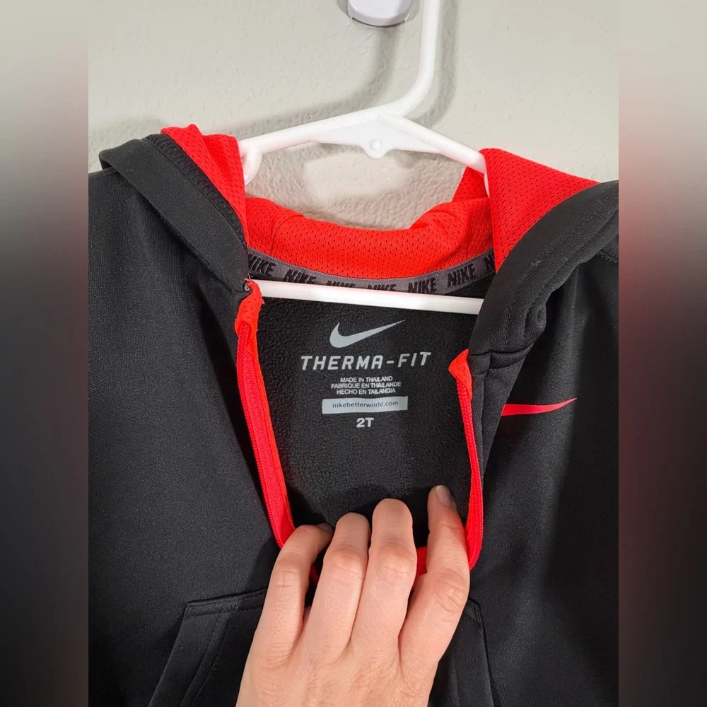 Nike Zip-Up Jacket Hoodie Black Pink Zipper Therma-Fit Fleece In Girl Toddler 2T